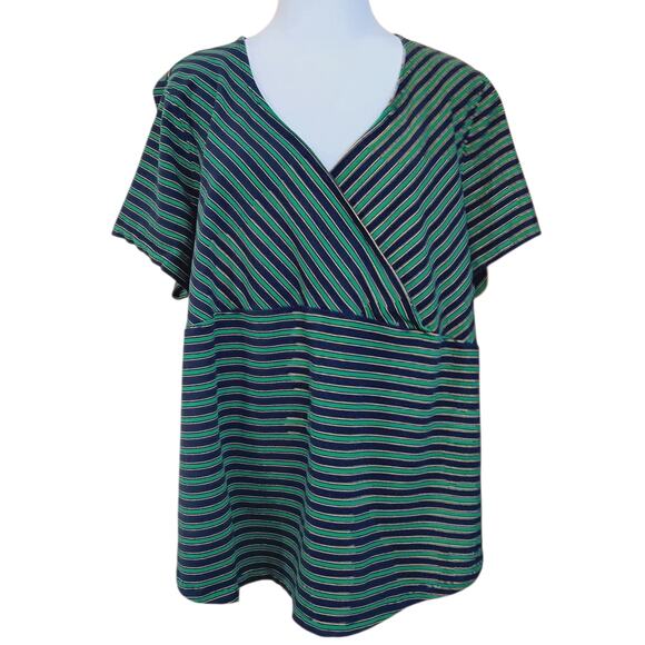 Y2K VINTAGE TOMMY HILFIGER Top Blouse Plus 3X VNeck Green Blue Flowy Casual Work - Picture 1 of 9